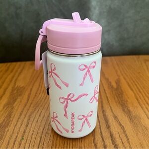 NWT 14 oz Hydrapeak White/Light Pink Top with Light Pink Bows Water Bottle